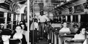Photo of a racially segregated bus.