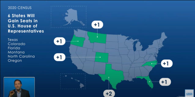 Map of states gaining Congress seats