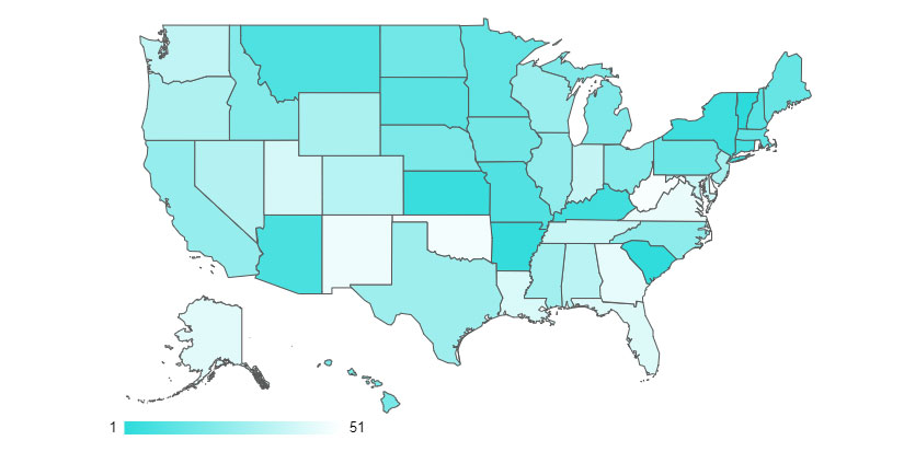 WalletHub map of states' employment recovery