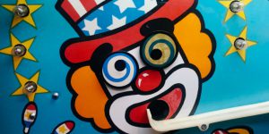 Clown face in a pinball machine