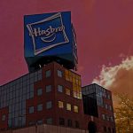 Hasbro building on a red sky