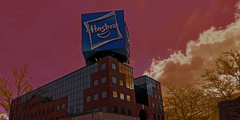 Hasbro building on a red sky