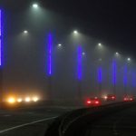 Glowing lights on the Sakonnet River Bridge