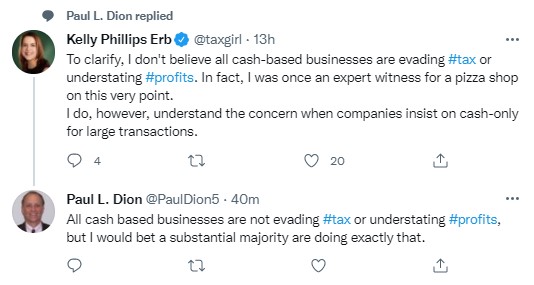 Paul Dion tweets re: cash-based business