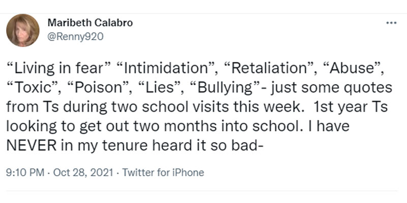 Union head Maribeth Calabro tweets teacher complaints