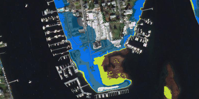 STORMTOOLS graphic of Barrington with 3 feet sea rise
