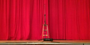 Microphone in front of a curtain