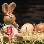 A ceramic bunny and eggs