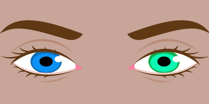 A blue eye and a green eye
