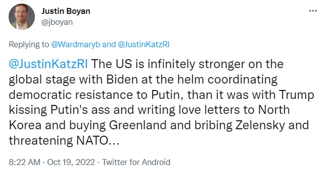 Justin Boyan tweets that Biden is safest