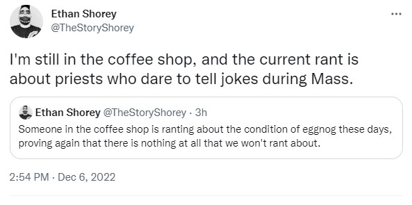 Ethan Shorey tweets about coffeehouse rants