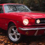 A classic red Ford Mustang