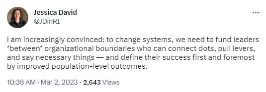 Jessica David's tweet about changing systems