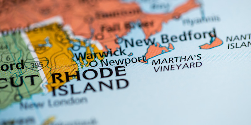 Rhode Island map, featuring neighboring states.
