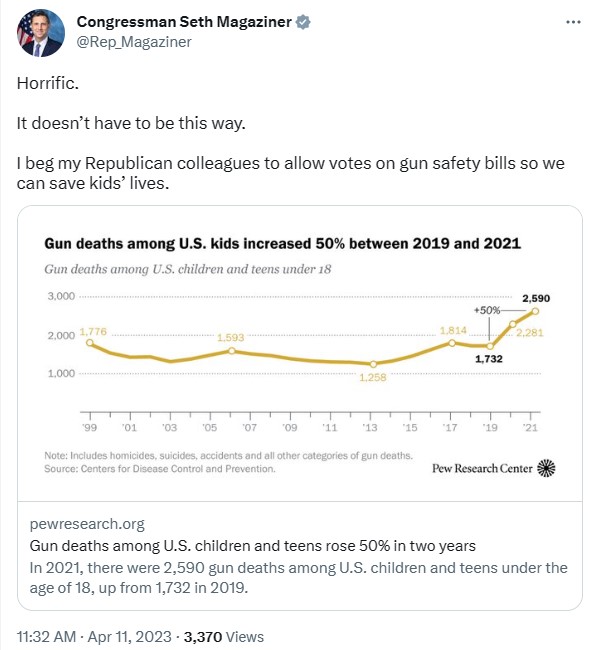 Seth Magaziner tweets gun death time series data
