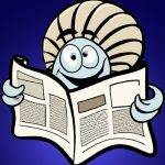 A clam reading a newspaper