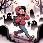A girl walks through a haunted graveyard whistling