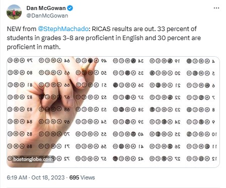 DanMcGowan: NEW from 
@StephMachado
: RICAS results are out. 33 percent of students in grades 3-8 are proficient in English and 30 percent are proficient in math.