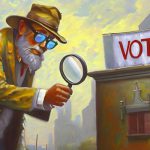 Old-time detective inspects a vote drop-box