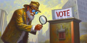 Old-time detective inspects a vote drop-box