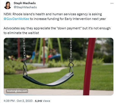 StephMachado: NEW: Rhode Island's health and human services agency is asking 
@GovDanMcKee
 to increase funding for Early Intervention next year