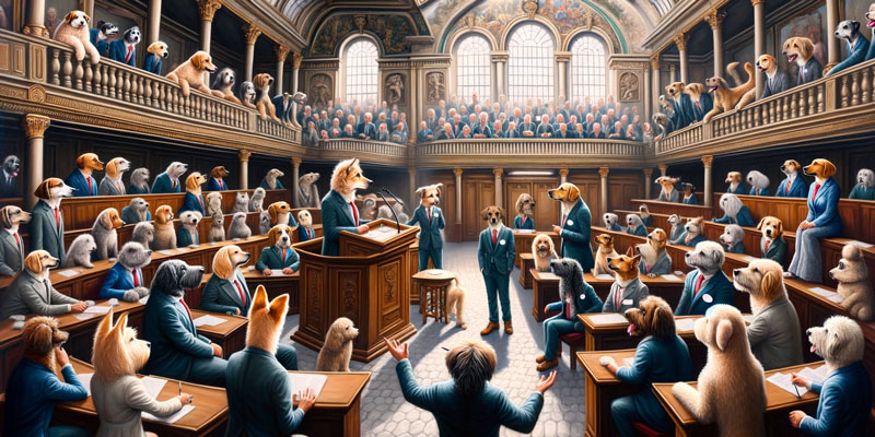 Dogs debating in town hall