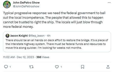 JohnDePetroShow: Typical progressive response: we need the federal government to bail out the local incompetence. The people that allowed this to happen cannot be trusted to right the ship. The locals will just blow through more federal money.