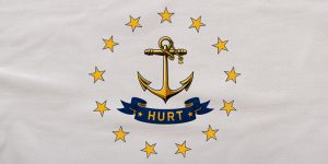 Rhode Island's new flag with the state motto of "Hurt"