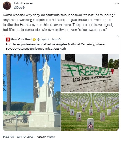 Doc_0: Some wonder why they do stuff like this, because it's not "persuading" anyone or winning support to their side - it just makes normal people loathe the Hamas sympathizers even more. The perps do have a goal, but it's not to persuade, win sympathy, or even "raise awareness."