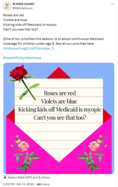 RIKidsCount: Roses are red
Violets are blue 
Kicking kids off Medicaid is myopic
Can't you see that too?