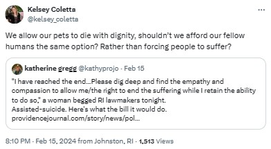 kelsey_coletta: We allow our pets to die with dignity, shouldn’t we afford our fellow humans the same option? Rather than forcing people to suffer?