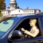 The Independent Man drives away from the State House