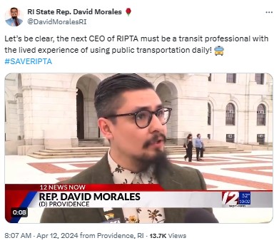 DavidMoralesRI: Let’s be clear, the next CEO of RIPTA must be a transit professional with the lived experience of using public transportation daily!