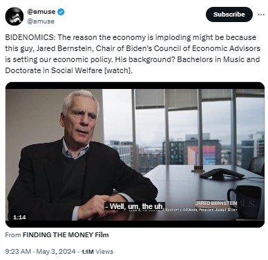 amuse: BIDENOMICS: The reason the economy is imploding might be because this guy, Jared Bernstein, Chair of Biden’s Council of Economic Advisors is setting our economic policy.