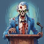 A zombie politician speechifies