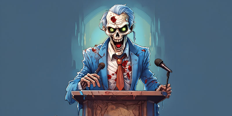 A zombie politician speechifies