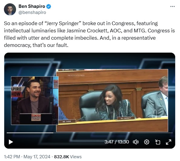 Ben Shapiro summarizes Congress's Jerry Springer catfight