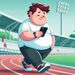 A heavy man races casually without competition