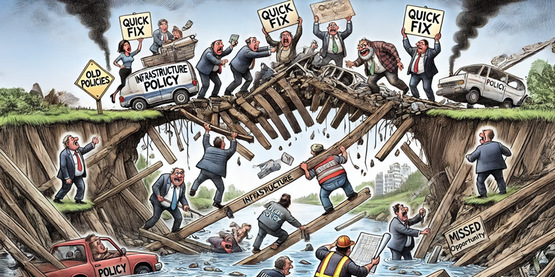 A bridge collapses due to policy failures and quick fixes