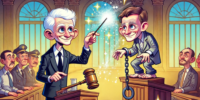 An old politician pardons his son with a magic wand