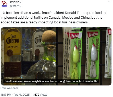 wpri12: It’s been less than a week since President Donald Trump promised to implement additional tariffs on Canada, Mexico and China, but the added taxes are already impacting local business owners.