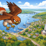 A sinister hawk eyes a waterfront village