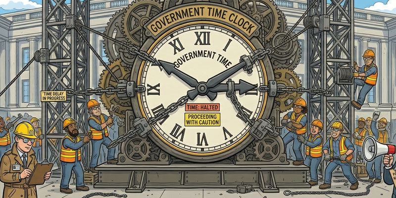 Government officials halt time with the official government clock