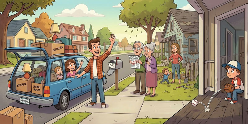 A family leaves behind suburban neighbors in need