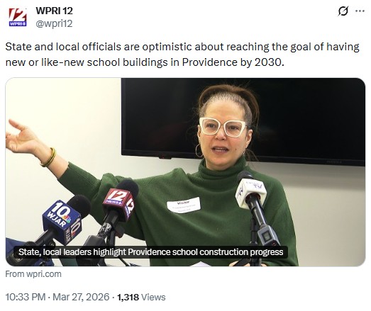 wpri12: State and local officials are optimistic about reaching the goal of having new or like-new school buildings in Providence by 2030.